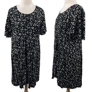 Vintage 90s Floral Romper Mini Dress Split Front A Line Black White Womens 16 1X